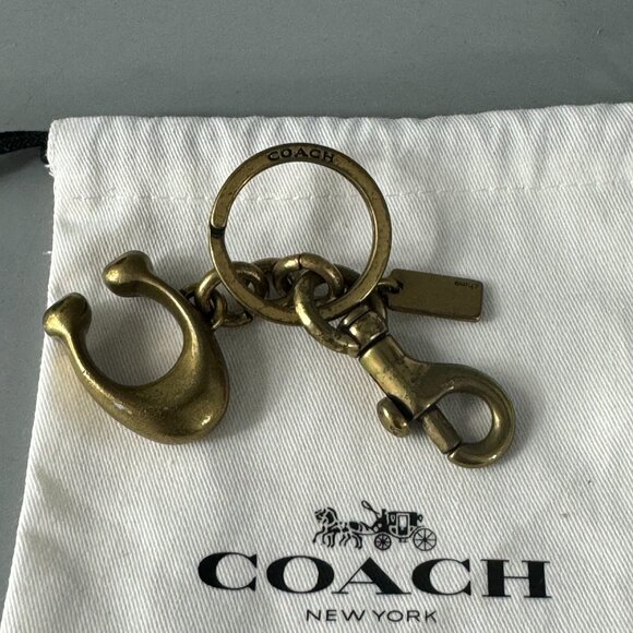 Coach Solid Signature C Bag Charm Keychain Key Fob 1635 Brass Gold - Picture 4 of 9